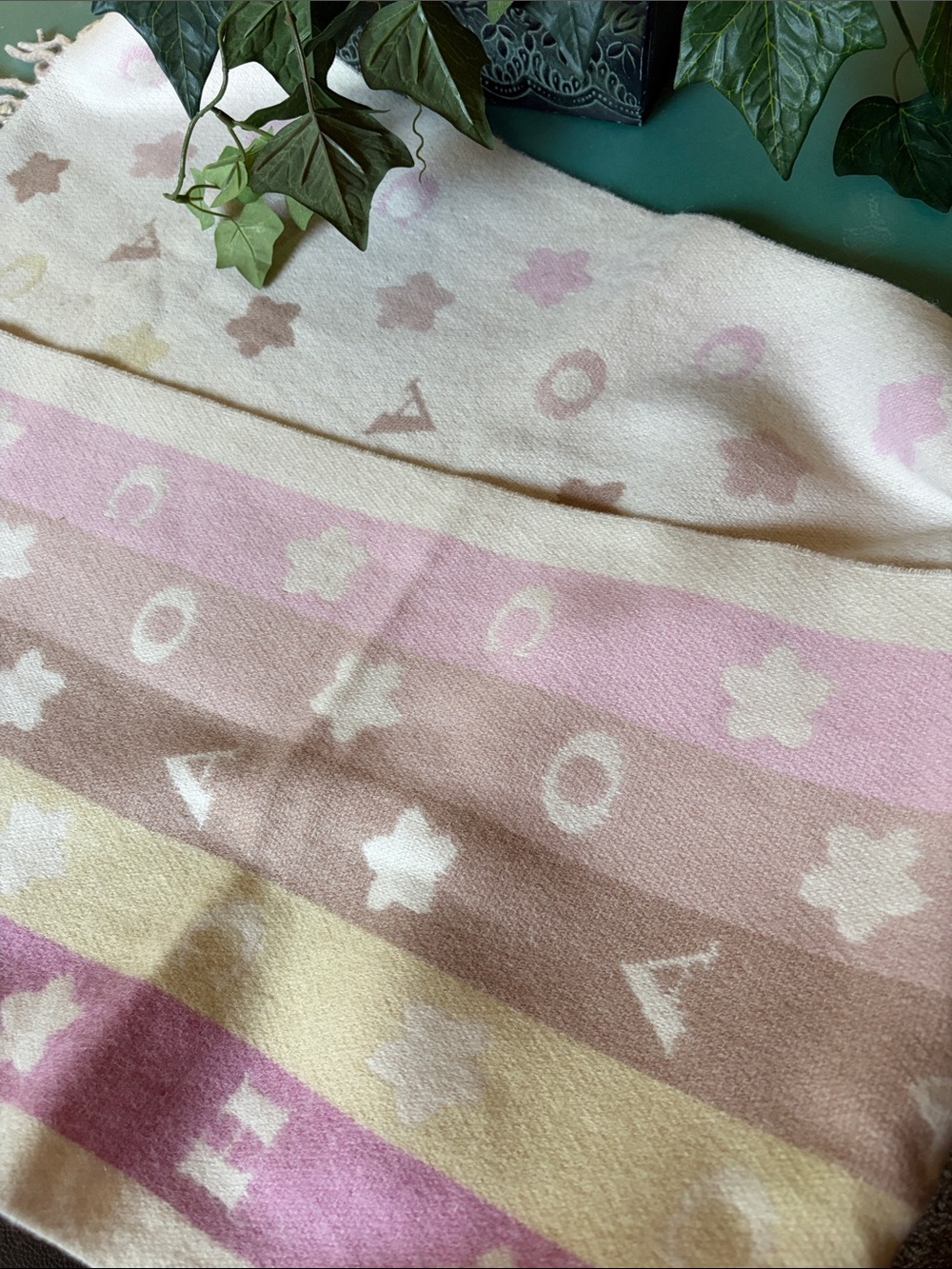 Coach Stars Striped Luxury Blush Pink Logo Pattern 💯 Wool Throw Scarf